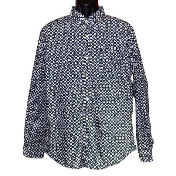 7 Diamonds Blue Design Shirt Flip Cuff Long Sleeve Button Up Chest Sz 44”/ L-30” - Picture 1 of 13